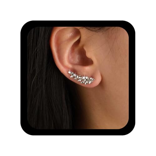 Cybche Vintage Kristall Blatt Ohr Climber Ohrringe Silber Cz Crawler Ohrringe Edelstein Blätter Ohrring Olivenzweig Climber Ohrring Cz Blatt Ohrstecker Schmuck Für Frauen von Cybche