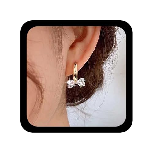 Cybche Vintage Kristall Bogen Ohrringe Gold Cz Bowknt Ohrringe Edelstein Bogen Ohrring Huggie Band Ohrring Funkelnde Kristall Hoop Schmuck Für Frauen von Cybche