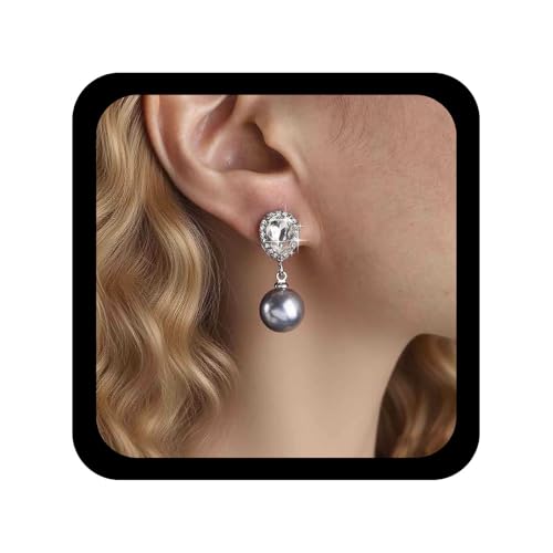 Cybche Vintage Kristall Perle Baumeln Ohrring Silber Cz Teardrop Ohrringe Grau Perlen Ohrringe Edelstein Wassertropfen Ohrring Braut Hochzeit Schmuck Für Frauen von Cybche