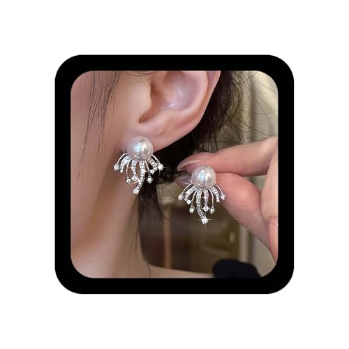 Cybche Vintage Kristall Perle Ohr Jacke Ohrringe Silber Cz Perle Ohrstecker Ohrringe Hochzeit Kubischer Zirkonia Vorne Zurück Ohrring Funkelnden Strass Feuerwerk Ohrring Schmuck Für Frauen von Cybche