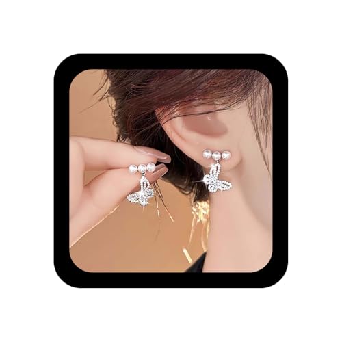Cybche Vintage Kristall Schmetterling Baumeln Ohrringe Hohlen Strass Schmetterling Perle Ohrringe Hochzeit Bar Perle Ohrstecker Funkelnden Cubic Zirkonia Ohrring Schmuck Für Frauen von Cybche