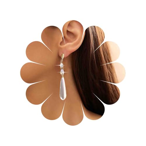 Cybche Vintage Lange Perle Tropfen Ohrringe Kristall Perle Baumeln Tropfen Ohrringe Winzige Wassertropfen Strass Ohrringe Gold Lange Perle Ohrringe Hochzeit Perle Ohrringe Schmuck Für Frauen von Cybche