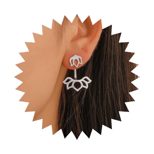 Cybche Vintage Lotus Blume Ohrringe Blume Ohr Jacke Ohrringe Silber Floral Ohrring Hohl Lotus Ohrstecker Ohrring Vorne Zurück Schmuck Für Frauen von Cybche