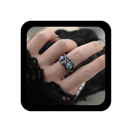 Cybche Vintage Mondstein Geburtsstein Ring Schwarz Einstellbar Offen Oval Edelstein Ring Gothic Halloween Hohl Opal Knöchel Finger Ringe Statement Schmuck Für Frauen von Cybche