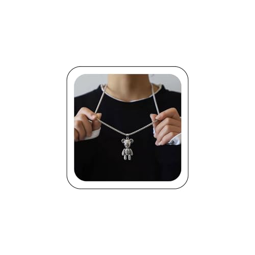 Cybche Vintage Niedlich Graffiti Bär Halskette Choker Silber Persönlichkeit Bär Anhänger Halskette Cartoon Tier Pullover Box Link Kette Halsketten Schmuck Für Frauen von Cybche