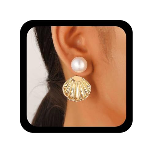 Cybche Vintage Perle Ohr Jacke Ohrringe Jakobsmuschel Ohrringe Gold Muschel Perle Ohrring Meer Jakobsmuschel Ohrring Sommer Strand Schmuck Für Frauen von Cybche