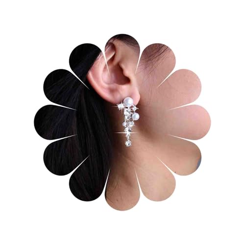 Cybche Vintage Perle Strass Ohrringe Silber Kristall Perle Tropfen Ohrringe Cluster Cz Kronleuchter Baumeln Ohrringe Boho Perle Ohrstecker Ohrringe Hochzeit Perle Ohrringe Schmuck Für Frauen von Cybche