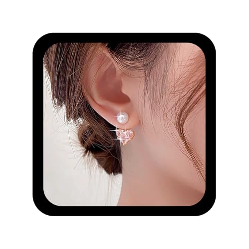 Cybche Vintage Rosa Kristall Herz Ohrringe Perlen Ohrmantel Ohrringe Cz Herz Ohrring Gold Perlen Ohrring Perlen Stud Doppelseitig Liebesschmuck Für Frauen von Cybche