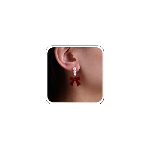 Cybche Vintage Rote Fliege Ohrringe Samt Schleife Perle Ohrstecker Ohrringe Rote Schleife Baumeln Ohrringes Braut Bogen Ohrringes Bogen Samt Bänder Ohrring Hochzeit Perle Ohrring Schmuck Für Frauen von Cybche