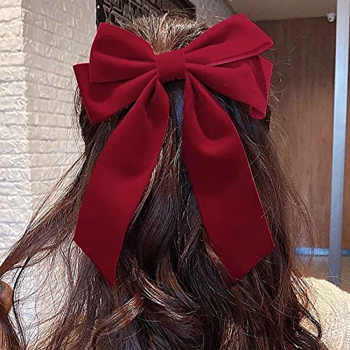 Cybche Vintage Rote Samtbogen Haarspangen Roter Satin Langschwanzbogen Haarspangen Samt Satinbogen Haarspangen Französisches Band Bogenknoten Haarspangen Großer Bogen Haarschmuck Für Frauen Kopfschmuc von Cybche