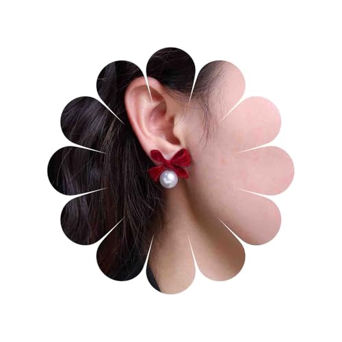 Cybche Vintage Rote Samtschleife Ohrringe Weiße Perle Ohrringe Rote Wildleder Schleife Ohrstecker Dicke Rote Schleife Knoten Perle Ohrringe Hochzeit Perle Bowknot Ohrringe Schmuck Für Frauen von Cybche