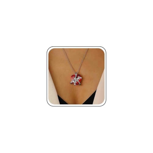 Cybche Vintage Roten Rubin Herz Halskette Choker Funkelnden Strass Cz Anfängliche Mutter Halskette Kristall Herz Anhänger Halsketten Silber Italienische Box Kette Halsketten Schmuck Für Frauen von Cybche