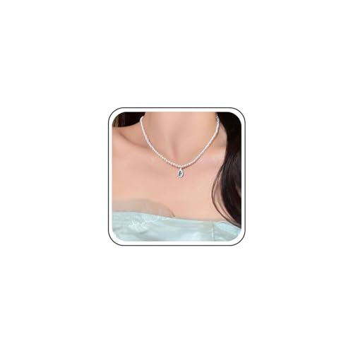 Cybche Vintage Saphir Perlen Halskette Choker Teardrop Kristall Anhänger Halskette Blau Kristall Halskette Weiß Perle Halskette Perlenkette Halskette Schmuck Für Frauen von Cybche