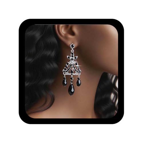 Cybche Vintage Schwarzem Kristall Kronleuchter Tropfen Ohrringe Onyx Träne Ohrringe Ethnischen Kristall Quaste Ohrring Schwarz Baumelnden Ohrring Cz Art Deco Erstellt Onyx Baumelnden Schmuck von Cybche