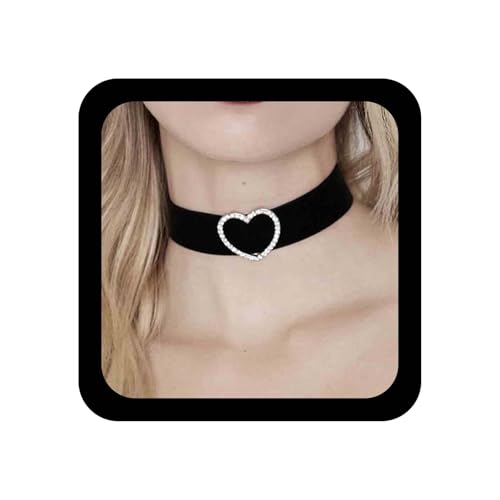 Cybche Vintage Schwarzer Breiter Samt Choker Halskette Hohlen Kristall Herz Wildleder Halskette Gothic Samt Kragen Halsketten Strass Cz Herz Kette Schmuck Für Frauen von Cybche