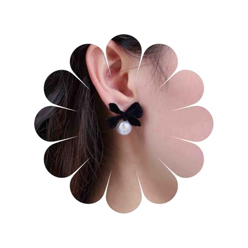 Cybche Vintage Schwarzer Samt Bogen Ohrringe Weiße Perle Ohrringe Schwarz Wildleder Bogen Ohrstecker Dicke Schwarze Bowknot Perle Ohrringe Hochzeit Perle Bowknot Ohrringe Schmuck Für Frauen von Cybche