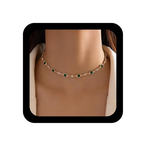 Cybche Vintage Smaragdgrün Kristall Choker Halskette Nachahmung Edelsteine Kragen Halskette Funkelnde Runde Strass Cz Perlen Halsketten Hochzeit Smaragd Satellit Kette Halsketten Schmuck Für Frauen von Cybche