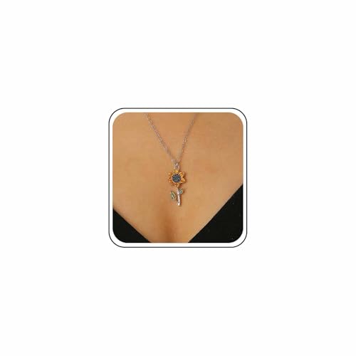 Cybche Vintage Sonnenblume Halskette Schöne Blume Gänseblümchen Anhänger Halskette Blatt Floral Einstellbare Link Kette Halsketten Geburtstag Jahrestag Jewerly Geschenk Für Ihre Mutter Frau von Cybche