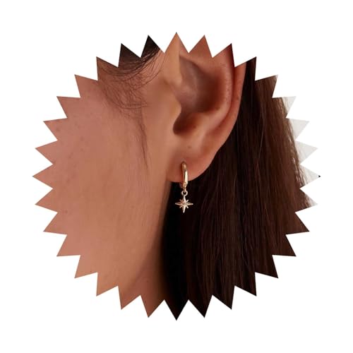 Cybche Vintage Starburst Hoop Huggie Ohrringe Gold Cz Stern Ohrringe Kristall Starburst Baumeln Ohrring Himmlischen Stern Tropfen Ohrring Cz Sunburst-Schmuck Für Frauen von Cybche