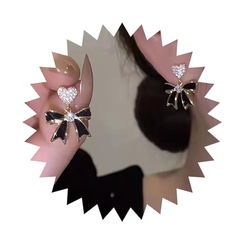 Cybche Vintage Strass Herz Ohrringe Schwarz Emaille Bogen Ohrringe Kristall Bogen Herz Ohrstecker Cz Bowknot Baumeln Ohrringe Boho Schwarz Bogen Tropfen Ohrringe Schmuck Für Frauen von Cybche