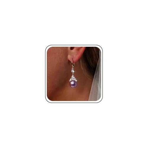 Cybche Vintage Strass Perle Tropfen Ohrringe Lila Perle Baumeln Hoop Huggie Ohrringe Hochzeit Lange Kubischer Zirkon Ohrring Funkelnden Kristall Cz Königin Krone Geformt Ohrring Schmuck Für Frauen von Cybche