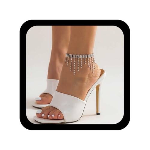 Cybche Vintage Strass Quaste Fußkettchen Silber Tennis Kette Fußkettchen Tennis Cz Fußkettchen Funkelnde Kristall Fußkettchen Verstellbare Cz Fußkette Schmuck Für Frauen von Cybche