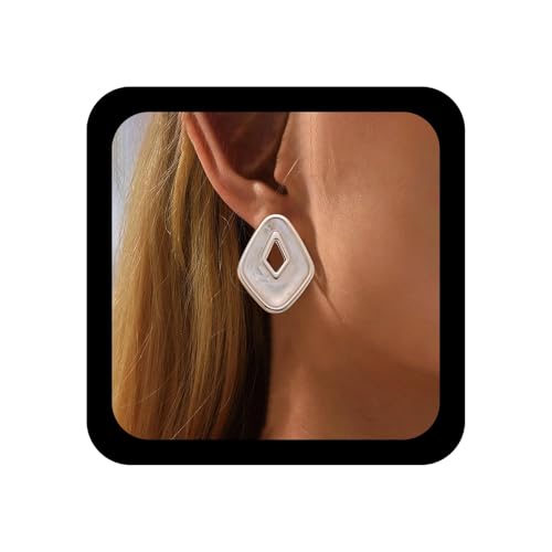 Cybche Vintage Weiße Emaille Quadratische Ohrringe Geometrische Große Raute Ohrringe Große Quadratische Tropfen Baumeln Ohrring Hohlen Rhombus Ohrstecker Ohrschmuck Für Frauen von Cybche