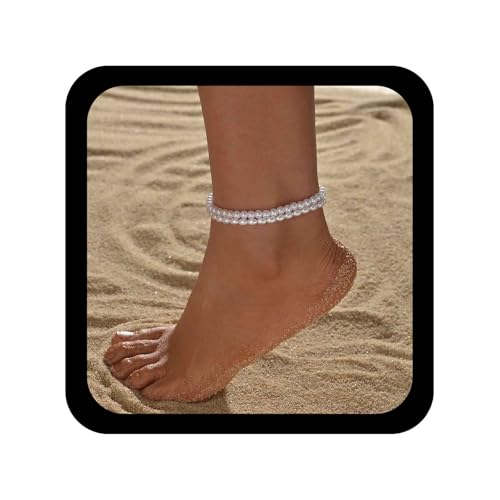 Cybche Vintage Weiße Perle Fußkettchen Elastische Perlenkette Fußkettchen Perlen Perlen Fußkette Fußkettchen Sommer Strand Armband Schmuck Für Frauen von Cybche