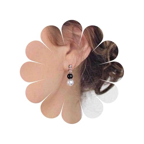 Cybche Vintage Zierliche Perlenohrringe Schwarz Weiß Perle Tropfen Ohrringe Hochzeit Silber Kleine Kugel Perle Ohrstecker Zart Minimalistischen Ohrring Schmuck Für Frauen von Cybche