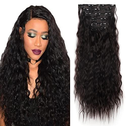 Cybelleza 50cm Clip in Extensions Haarverlängerung Haarteil wie Echthaar 6 Tressen Gewellt Günstig Haarverdichtung Lockig Wavy Curly Haarextension Synthetische Haare für Frauen, Dunkelbraun von Cybelleza