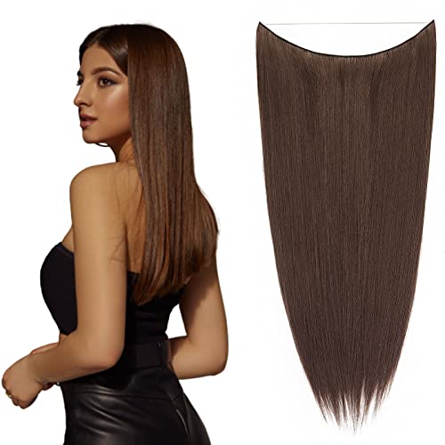 Cybelleza 50cm Haarextension Gummiband Lang Glatt 1 Tresse Haarverlängerungen Haarteile Gerade Secrets Wire Hair Extensions mit Unsichtbarem Draht Synthetisches Haar für Frauen (Chestnut Brown) von Cybelleza