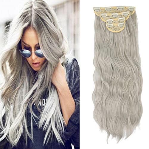 Cybelleza Clip in Extensions Kunsthaar Gewellt 4PCS 55cm 180g Haarverlängerung Clips Haarverdichtung Synthetik Dicke Haarextension Wellig Lang Clip in Haarteil für Frauen, Grau Cybelleza Clip in Extensions Kunsthaar Gewellt 4PCS 55cm 180g Haarverlängerung Clips Haarverdichtung Synthetik Dicke Haarextension Wellig Lang Clip in Haarteil für Frauen, Grau von Cybelleza