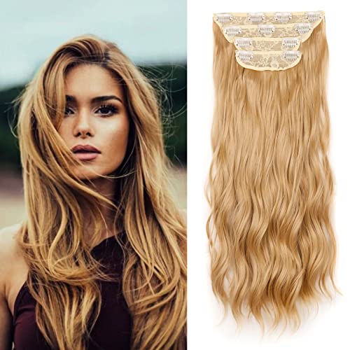 Cybelleza Clip in Extensions Kunsthaar Gewellt 4PCS 55cm 180g Haarverlängerung Clips Haarverdichtung Synthetik Dicke Haarextension Wellig Lang Clip in Haarteil für Frauen Lockig, Schmutzige Blondine von Cybelleza
