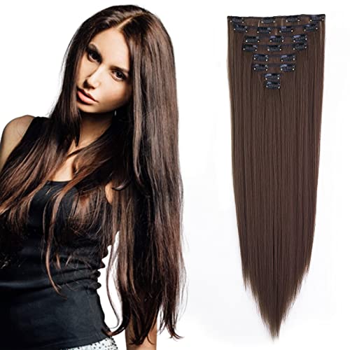 Cybelleza Clip in Extensions wie Echthaar Haarverlängerung Haarteil 8 Teile Set Glatt Lang Günstig Haarverdichtung Synthetische Haare für Frauen 60cm (Hellbraun) von Cybelleza
