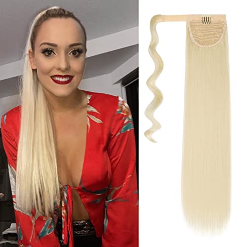Cybelleza Clip in Ponytail Extensions Pferdeschwanz Haarteil Haarverlängerung Zopf Extension günstig Ponytail 55cm 100g Gerade Glatt Haarverdichtung für Frauen (Bleichblond) von Cybelleza