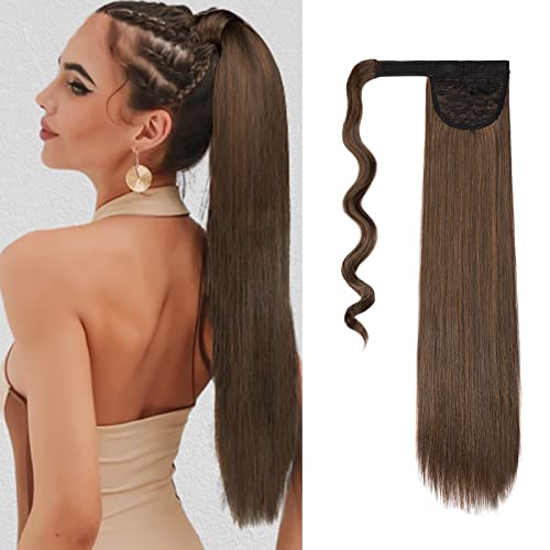Cybelleza Clip in Ponytail Extensions Pferdeschwanz Haarteil Haarverlängerung Zopf Extension günstig Ponytail 55cm 100g Gerade Glatt Haarverdichtung für Frauen (Dunkelbraun&Hellbraun) von Cybelleza