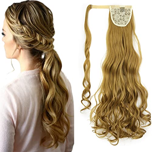 Cybelleza Clip in Ponytail Extensions Pferdeschwanz Haarteil Haarverlängerung wie Echthaar Zopf Extension günstig 60cm 130g Gewellt Lockig Glatt Haarverdichtung für Frauen (Dunkelblond) von Cybelleza