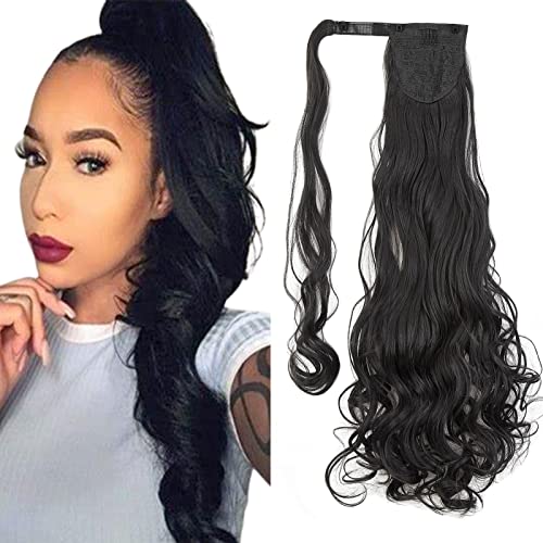 Cybelleza Clip in Ponytail Extensions Pferdeschwanz Haarteil Haarverlängerung wie Echthaar Zopf Extension günstig 60cm 130g Gewellt Lockig Glatt Haarverdichtung für Frauen (Dunkelbraun) von Cybelleza