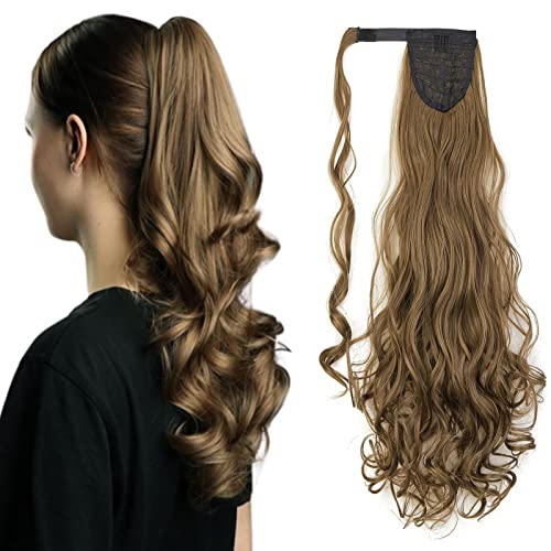 Cybelleza Clip in Ponytail Extensions Pferdeschwanz Haarteil Haarverlängerung wie Echthaar Zopf Extension günstig 60cm 130g Gewellt Lockig Glatt Haarverdichtung für Frauen (Goldbraun) von Cybelleza