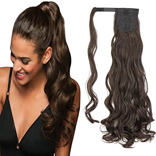 Cybelleza Clip in Ponytail Extensions Pferdeschwanz Haarteil Haarverlängerung wie Echthaar Zopf Extension günstig 60cm 130g Gewellt Lockig Glatt Haarverdichtung für Frauen (Mittel braun) von Cybelleza