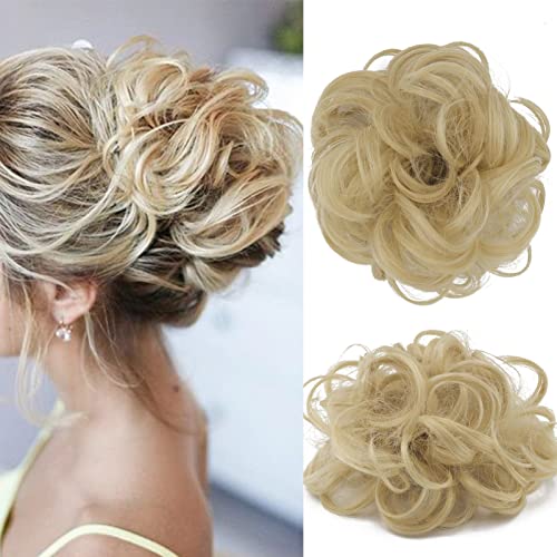 Cybelleza Haarteil Haargummi Haarverlängerung Pferdeschwanz 35g Haarteil Mit Gummiband Dutt Updo Hochsteckfrisuren Gelockt Haarband Gewellt Lockiges Messy Bun für Damen (Butterblond) von Cybelleza