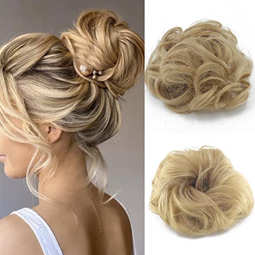 Cybelleza Haarteil Haargummi Haarverlängerung Pferdeschwanz 35g Haarteil Mit Gummiband Dutt Updo Hochsteckfrisuren Gelockt Haarband Gewellt Lockiges Messy Bun für Damen (Dunkelblond) von Cybelleza