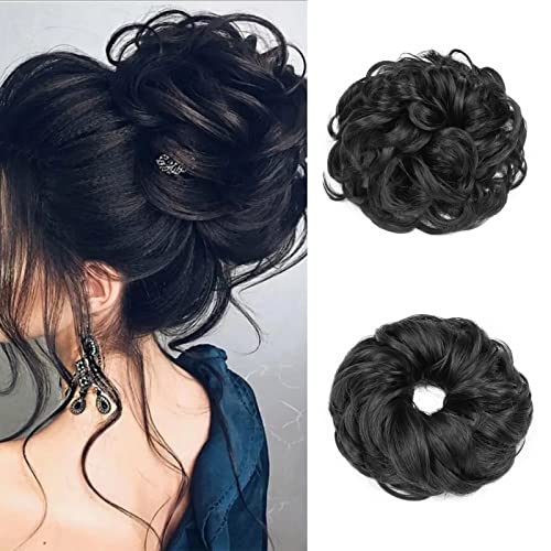 Cybelleza Haarteil Haargummi Haarverlängerung Pferdeschwanz 35g Haarteil Mit Gummiband Dutt Updo Hochsteckfrisuren Gelockt Haarband Gewellt Lockiges Messy Bun für Damen (Schwarz) von Cybelleza
