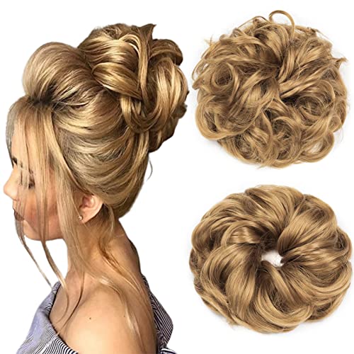 Cybelleza Haarteil Haargummi Haarverlängerung Pferdeschwanz 38g Haarteil Mit Gummiband Dutt Updo Hochsteckfrisuren Gelockt Haarband Gewellt Lockiges Messy Bun für Damen (Dunkelblond) von Cybelleza