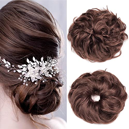 Cybelleza Haarteil Haargummi Haarverlängerung Pferdeschwanz 38g Haarteil Mit Gummiband Dutt Updo Hochsteckfrisuren Gelockt Haarband Gewellt Lockiges Messy Bun für Damen (Dunkles Kastanienbraun) von Cybelleza