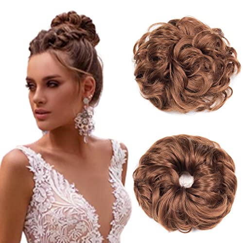 Cybelleza Haarteil Haargummi Haarverlängerung Pferdeschwanz 38g Haarteil Mit Gummiband Dutt Updo Hochsteckfrisuren Gelockt Haarband Gewellt Lockiges Messy Bun für Damen (Leichtes Auburn) von Cybelleza