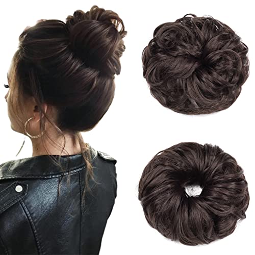 Cybelleza Haarteil Haargummi Haarverlängerung Pferdeschwanz 38g Haarteil Mit Gummiband Dutt Updo Hochsteckfrisuren Gelockt Haarband Gewellt Lockiges Messy Bun für Damen (Dunkelbraun) von Cybelleza
