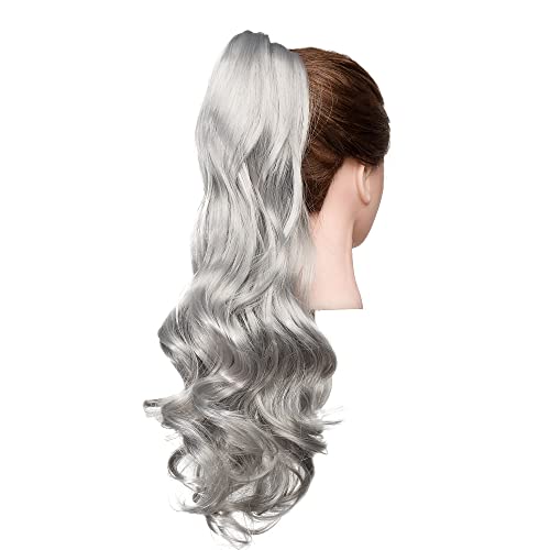 Cybelleza Ponytail Extension Lang Gewellt Pferdeschwanz Haarteil Zopf Clip in Claw Haarverlängerung wie Echthaar Lockig Kunsthaare Synthetik Haar Hitzebeständig für Frauen (Dunkelgrau) von Cybelleza