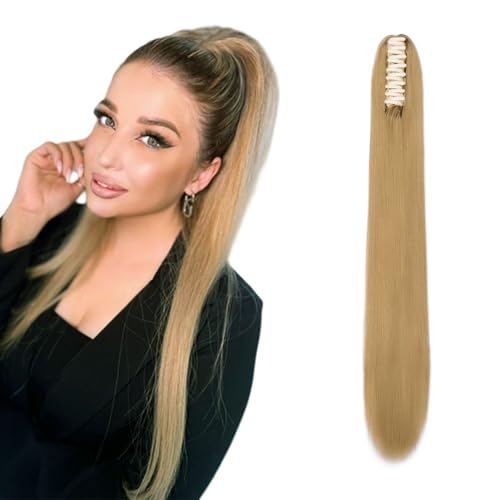 Cybelleza Ponytail Extensions Zopf Pferdeschwanz Haarteil Glatt Lang 55cm Claw Clip in Haarverlängerung Kunsthaare Synthetik Haarverlängerung Zopf Extension für Frauen, Dunkelblond von Cybelleza