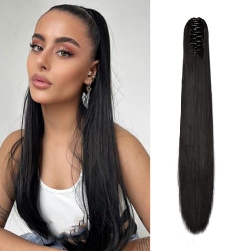 Cybelleza Ponytail Extensions Zopf Pferdeschwanz Haarteil Glatt Lang 55cm Claw Clip in Haarverlängerung Kunsthaare Synthetik Haarverlängerung Zopf Extension für Frauen, Natürlich Schwarz von Cybelleza